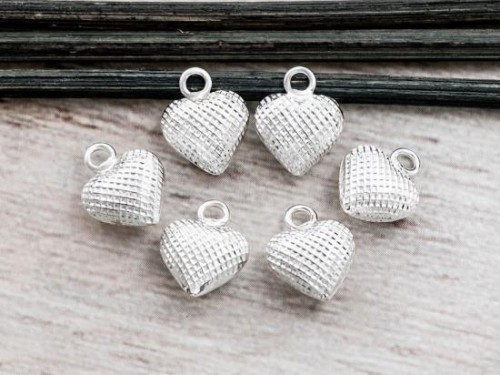 6 of 925 Sterling Silver Heart Charms 9 mm.