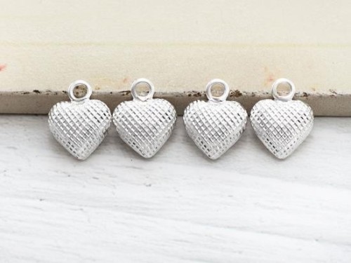 6 of 925 Sterling Silver Heart Charms 9 mm.