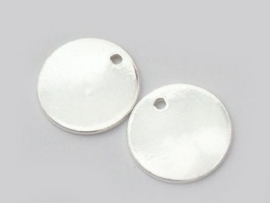 925 Sterling Silver Round Disc Tag Charms 10 mm.