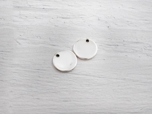 4 of 925 Sterling Silver Round Disc Tag Charms 10 mm.