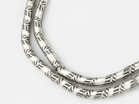 10 of Karen Hill Tribe Silver Leaf Imprint Curve Beads 2.2x21 mm.