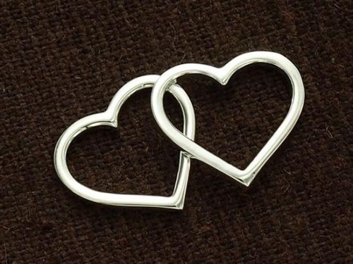 2 of 925 Sterling Silver Heart Pendants, Heart Links 12.3x14 mm.