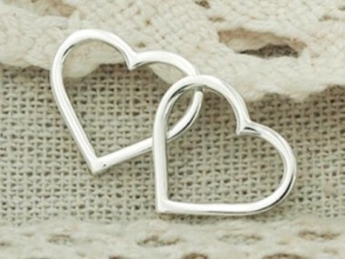 925 Sterling Silver Heart Pendants, Heart Links 12.3x14 mm.