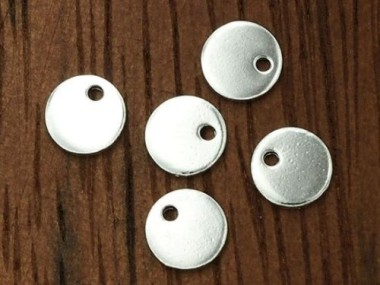 925 Sterling Silver Round Disc Tag Charms 6 mm.