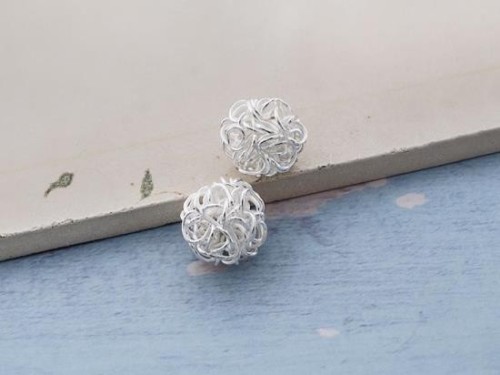 2 of Karen Hill Tribe Silver Wire Ball Beads 11.5x12 mm.