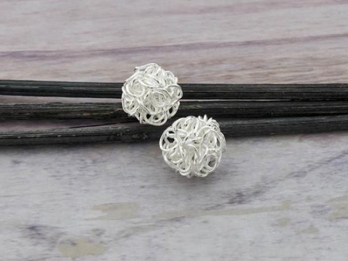 2 of Karen Hill Tribe Silver Wire Ball Beads 11.5x12 mm.