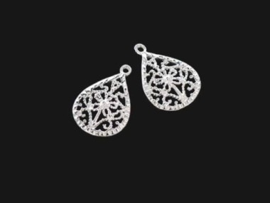 925 Sterling Silver filigree Flower Teardrop Pendants 11x16 mm.