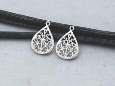 925 Sterling Silver filigree Flower Teardrop Pendants 11x16 mm.