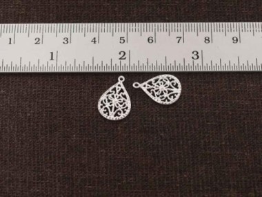 925 Sterling Silver filigree Flower Teardrop Pendants 11x16 mm.