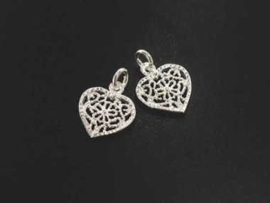 925 Sterling Silver filigree Heart Pendants 12.5x11mm.