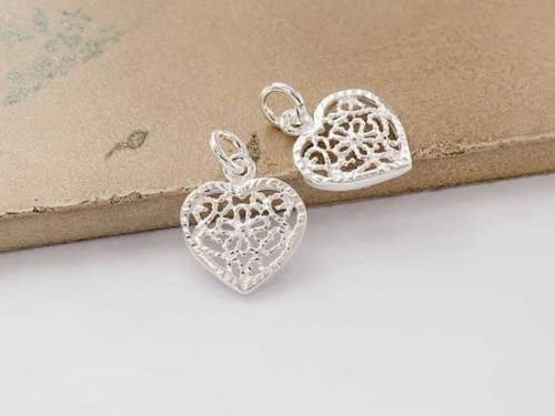 2 of 925 Sterling Silver filigree Heart Pendants 12.5x11mm.