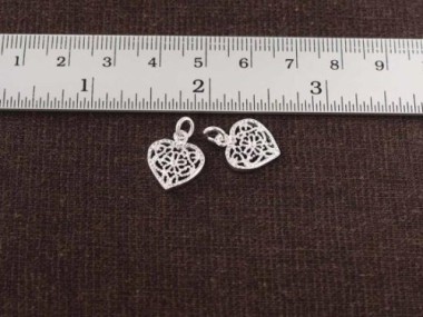 925 Sterling Silver filigree Heart Pendants 12.5x11mm.