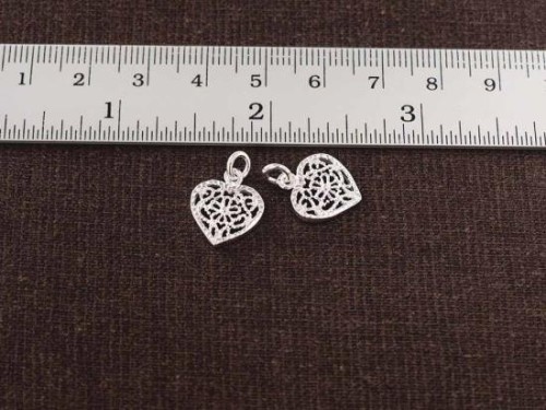 2 of 925 Sterling Silver filigree Heart Pendants 12.5x11mm.