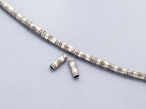 20 of Karen Hill Tribe Silver Imprint Tubular Beads 2.7x8 mm.