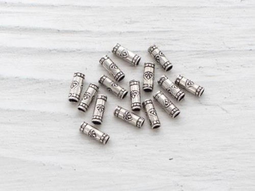 20 of Karen Hill Tribe Silver Imprint Tubular Beads 2.7x8 mm.