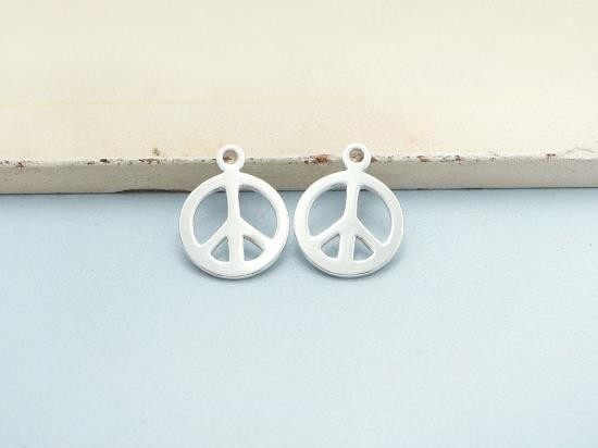 2 of 925 Sterling Silver Peace Sign Charms 12 mm.