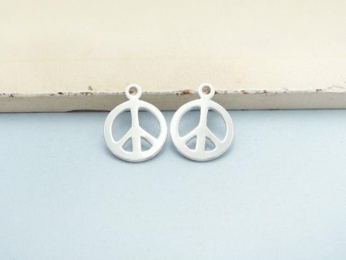 2 of 925 Sterling Silver Peace Sign Charms 12 mm.