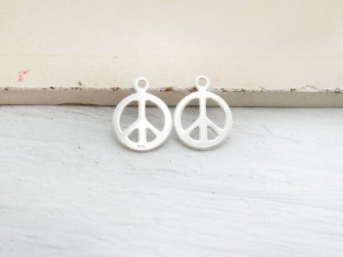 2 of 925 Sterling Silver Peace Sign Charms 12 mm.