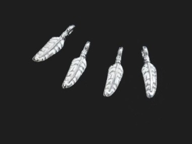 4 of 925 Sterling Silver Feather Charms 3.5x13 mm.