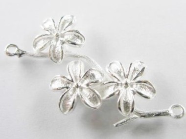 925 Sterling Silver Flower Branch Link, Connector 18x37mm.