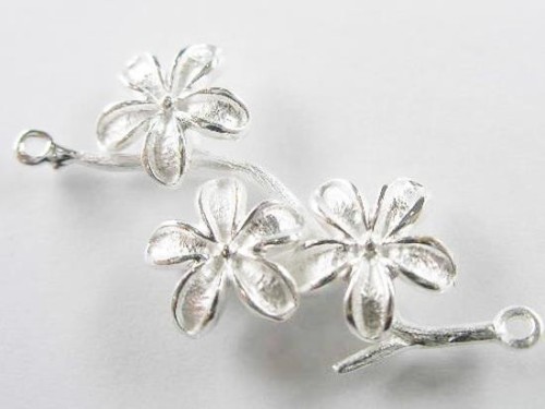 1 of 925 Sterling Silver Flower Branch Link, Connector 18x37mm.