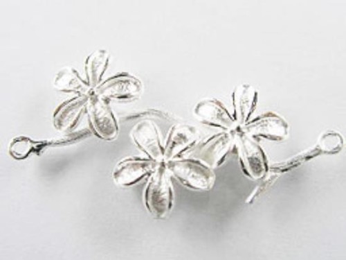 1 of 925 Sterling Silver Flower Branch Link, Connector 18x37mm.