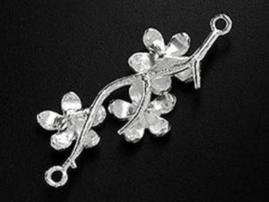 925 Sterling Silver Flower Branch Link, Connector 18x37mm.