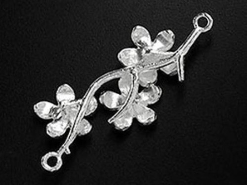 1 of 925 Sterling Silver Flower Branch Link, Connector 18x37mm.