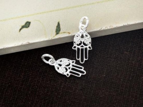 2 of 925 Sterling Silver Little Hamsa , Hand Of Fatima Charms 7x12.5 mm.