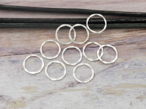 10 of 925 Sterling Silver Hammered Circle Closed Rings, Connectors 11.5mm.