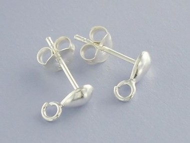 4 pairs of 925 Sterling Silver Teardrop Earrings Post Findings 3.5x6 mm., with opened loop