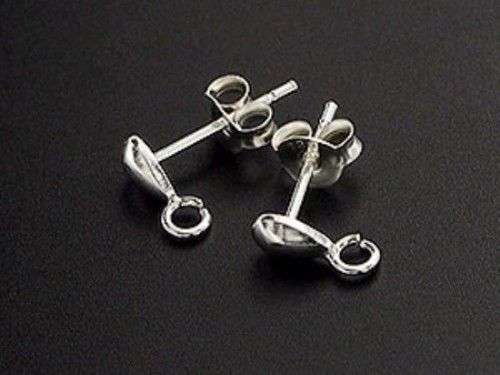 4 pairs of 925 Sterling Silver Teardrop Earrings Post Findings 3.5x6 mm., with opened loop