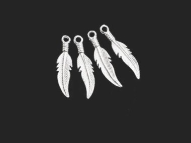 4 of 925 Sterling Silver Feather Charms 5x23.5 mm.