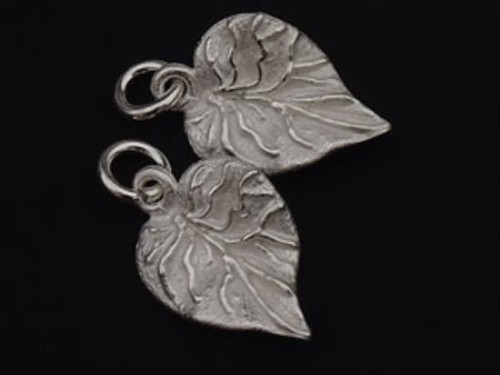 2 of 925 Sterling Silver Leaf Charms 10x13 mm.