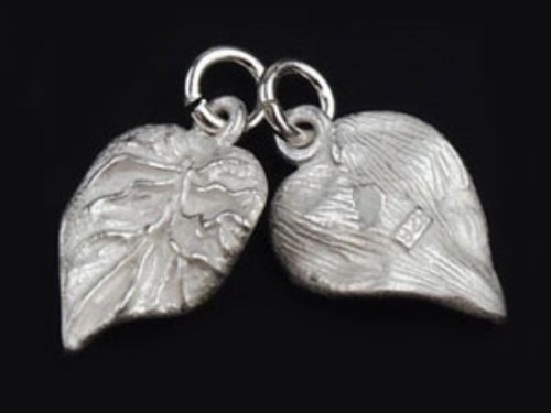 2 of 925 Sterling Silver Leaf Charms 10x13 mm.