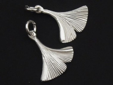 925 Sterling Silver Ginkgo Leaf Charms 13x16mm.