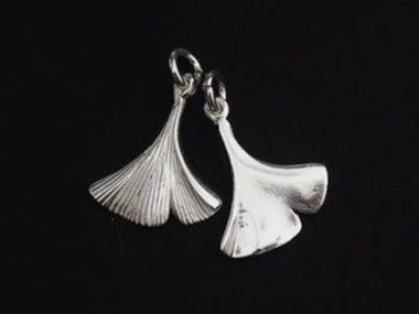 925 Sterling Silver Ginkgo Leaf Charms 13x16mm.