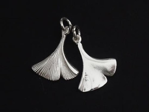 2 of 925 Sterling Silver Ginkgo Leaf Charms 13x16mm.