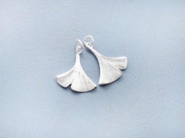 925 Sterling Silver Ginkgo Leaf Charms 13x16mm.