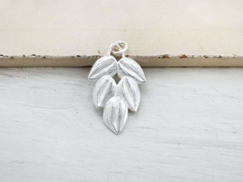 1 of 925 Sterling Silver Leaf Pendant 15x26mm. Matte Finish.