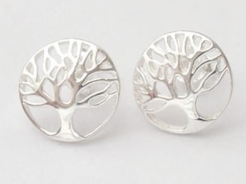 1 pair of 925 Sterling Silver Tree Of Life Stud Earrings 11.5mm. ,Polish finished