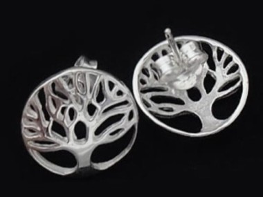 925 Sterling Silver Tree Of Life Stud Earrings 11.5mm.