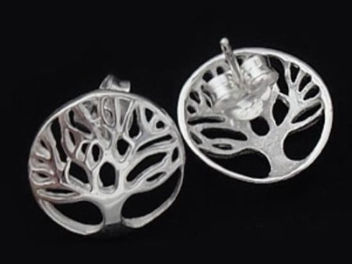 1 pair of 925 Sterling Silver Tree Of Life Stud Earrings 11.5mm. ,Polish finished