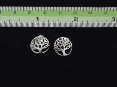 925 Sterling Silver Tree Of Life Stud Earrings 11.5mm.