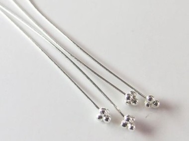 20 of 925 Sterling Silver Head Pins 50 mm. 25 AWG