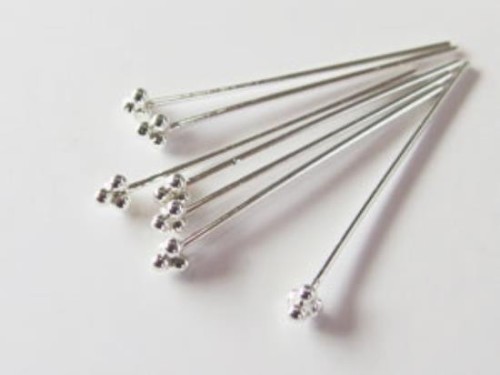 20 of 925 Sterling Silver Head Pins 0.7x30 mm. 21 AWG