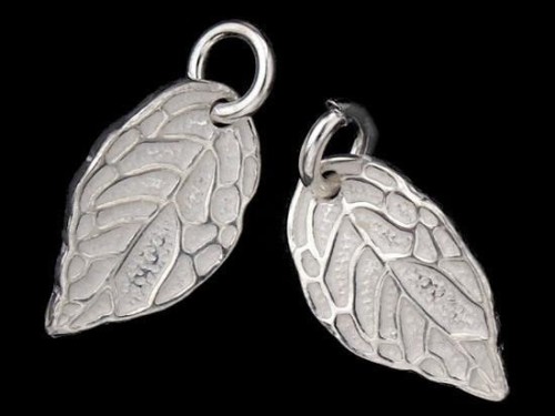 2 of 925 Sterling Silver Leaf Charms 8x14mm.