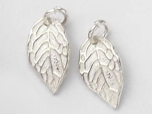 2 of 925 Sterling Silver Leaf Charms 8x14mm.