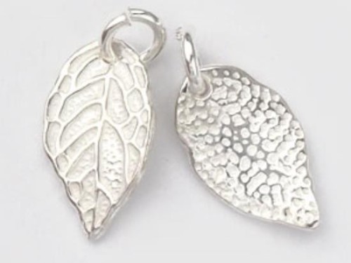 2 of 925 Sterling Silver Leaf Charms 8x14mm.