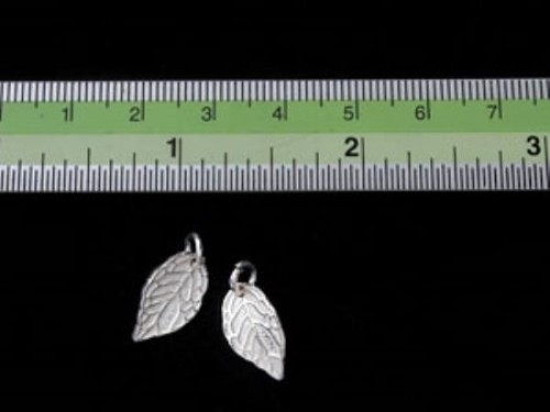 2 of 925 Sterling Silver Leaf Charms 8x14mm.